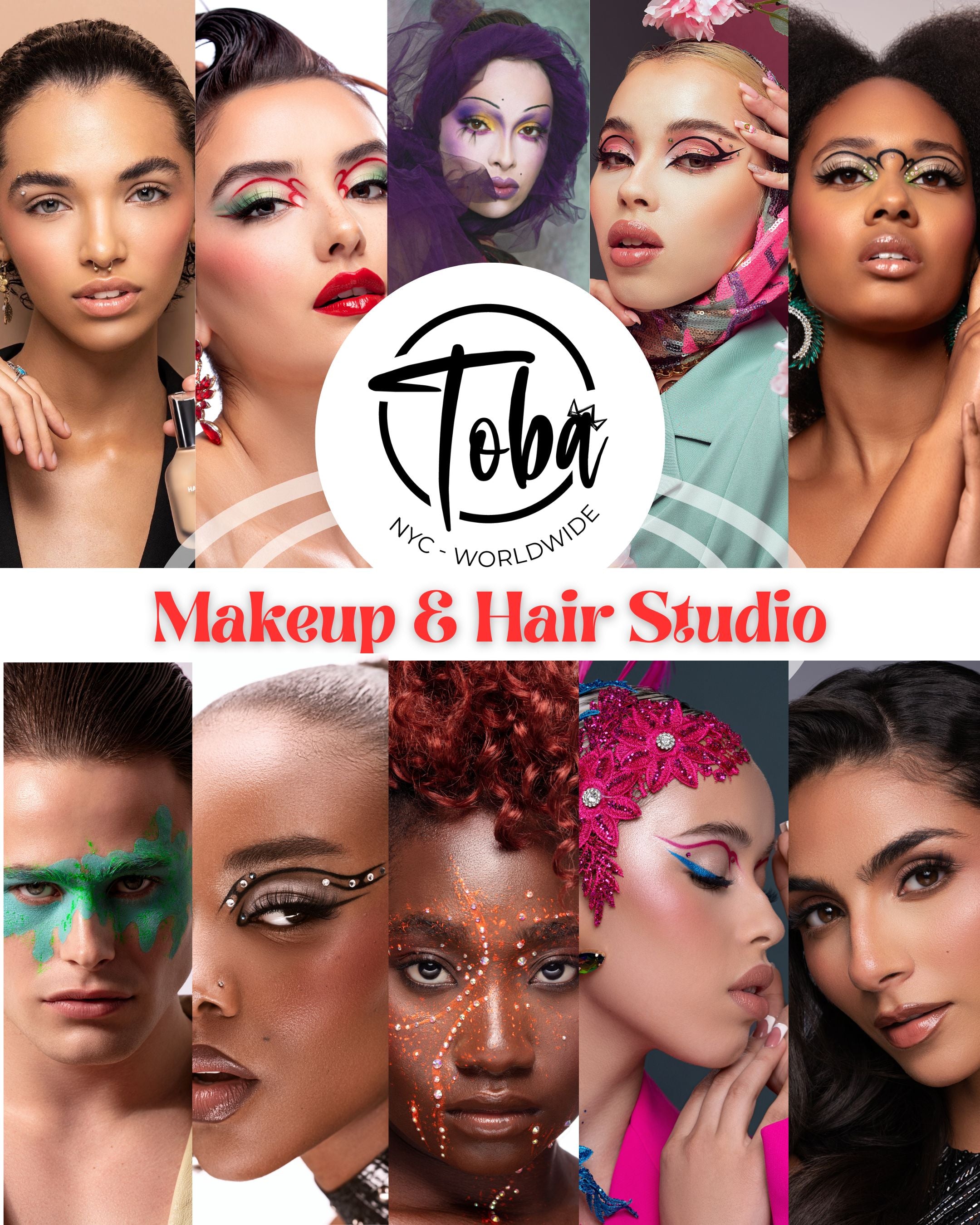 Toba Makeup & Hair Studio showcasing diverse creative makeup styles